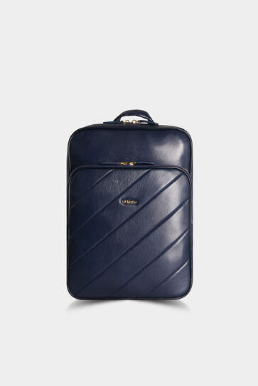 Guard Navy Blue Horizontal Stitched Leather Backpack - Thumbnail