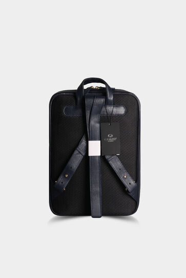 Guard Navy Blue Horizontal Stitched Leather Backpack - Thumbnail