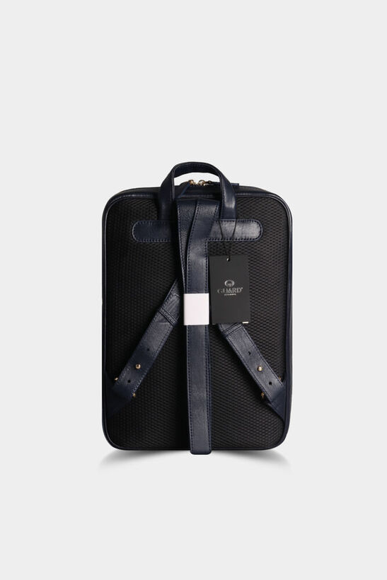 Guard Navy Blue Horizontal Stitched Leather Backpack