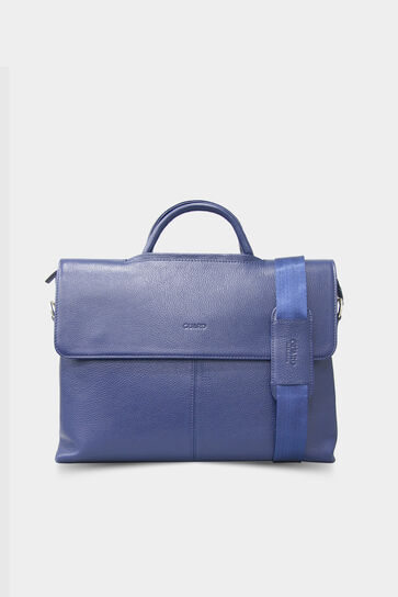 Guard Navy Blue Leather Briefcase - Thumbnail