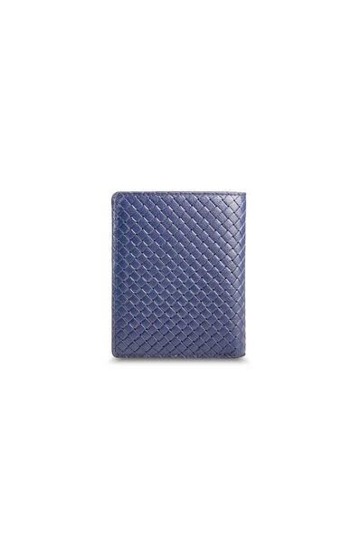 Guard Navy Blue Knit Printed Leather Men's Wallet - Thumbnail