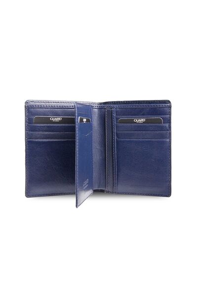 Guard Navy Blue Knit Printed Leather Men's Wallet - Thumbnail