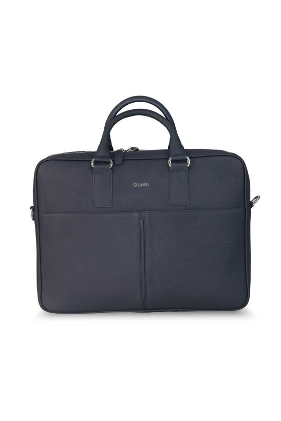 Guard Navy Blue Genuine Leather Briefcase with Laptop Entry