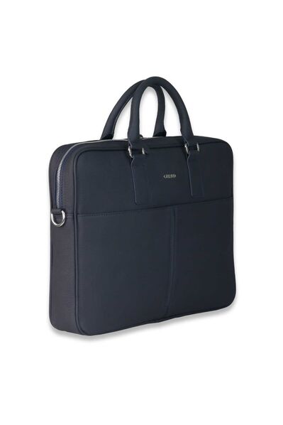 Guard Navy Blue Genuine Leather Briefcase with Laptop Entry - Thumbnail