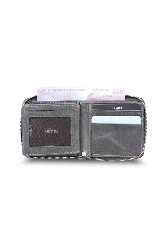 Guard Antique Gray Zipper Horizontal Mini Leather Wallet