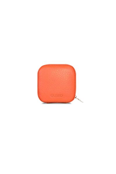 Guard Orange Zippered Leather Mini Accessory Bag - Thumbnail