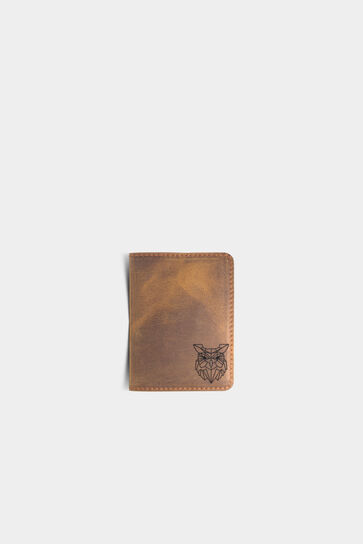 Guard Owl Printed Antique Leather Card Holder - Thumbnail