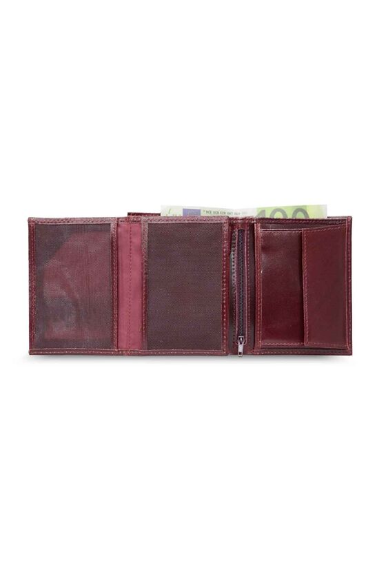 Özder Multi-Compartment Vertical Claret Red Leather Men's Wallet