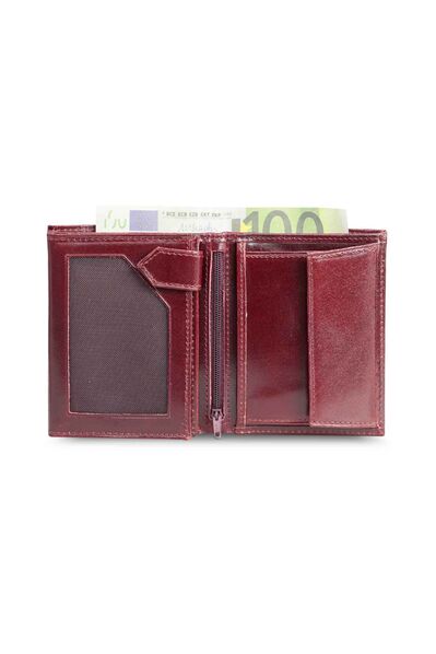 Özder Multi-Compartment Vertical Claret Red Leather Men's Wallet - Thumbnail