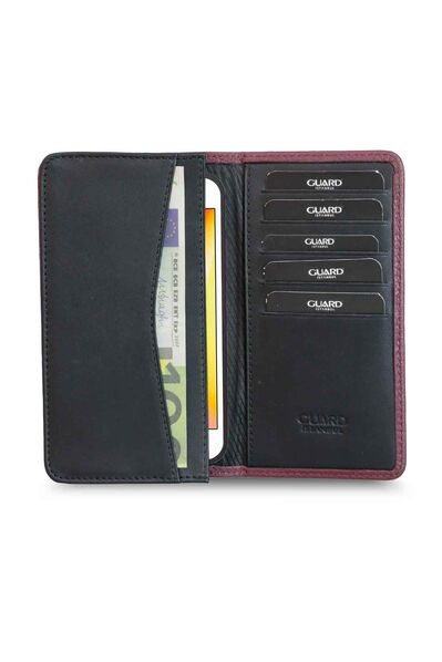 Guard Black Burgundy Leather Portfolio Wallet with Phone Entry - Thumbnail