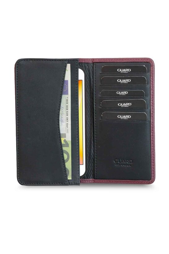 Guard Black Burgundy Leather Portfolio Wallet with Phone Entry