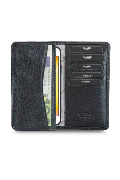 Guard Black Leather Portfolio Wallet with Phone Entry - Thumbnail