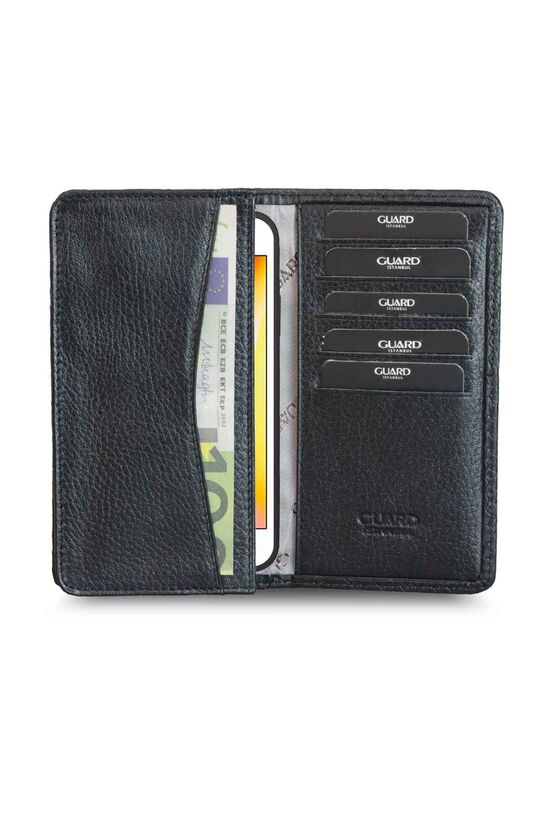 Guard Black Leather Portfolio Wallet with Phone Entry