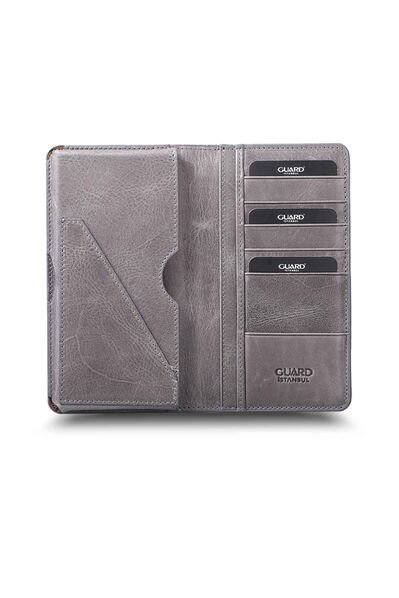 Guard Plus Antique Gray Leather Unisex Wallet with Phone Entry - Thumbnail