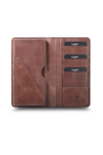 Guard Plus Antique Brown Leather Unisex Wallet with Phone Entry - Thumbnail