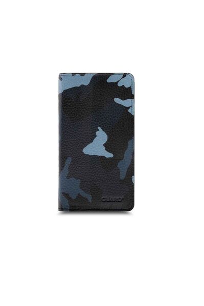 Guard Plus Garni Blue Camouflage Leather Unisex Wallet with Phone Entry - Thumbnail