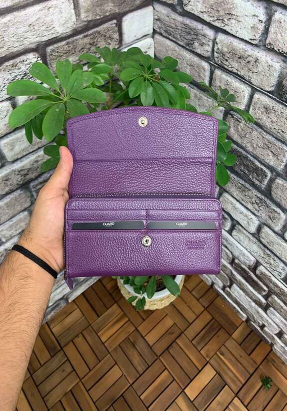 Guard Purple Zippered Leather Women's Wallet