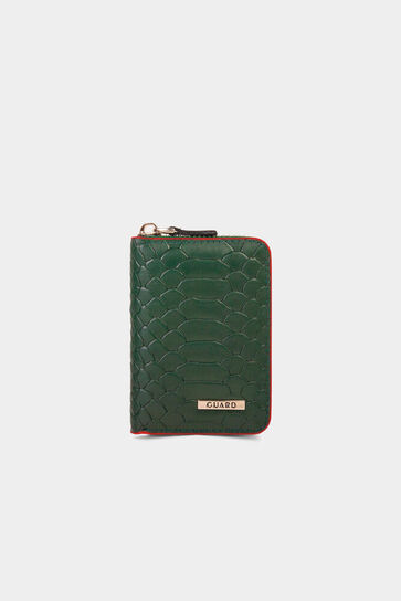 Guard Python Printed Green Leather Card Holder - Thumbnail