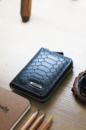Guard Python Printed Green Leather Card Holder - Thumbnail