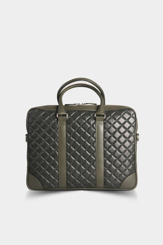 Guard Capitone Stitched Leather Briefcase with Laptop Entry (Green)