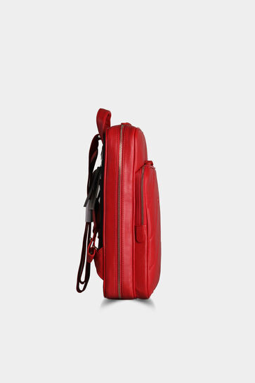 Guard Red Horizontal Stitched Leather Backpack - Thumbnail