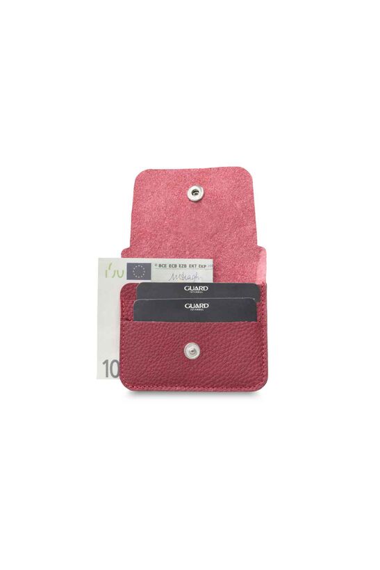 Guard Red Mini Leather Card Holder with Banknote Compartment