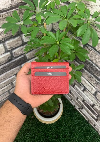 Guard Red Saffiano Paste Design Leather Card Holder - Thumbnail