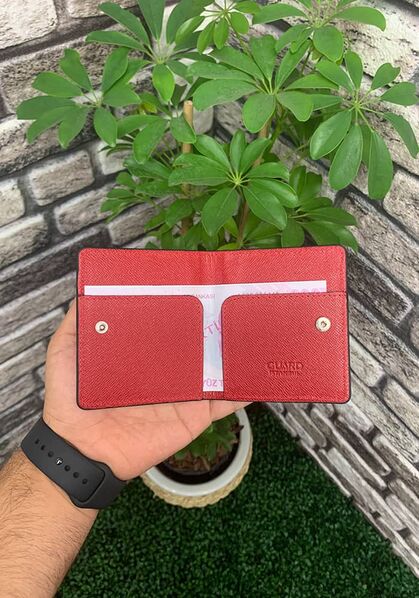 Guard Red Saffiano Paste Design Leather Card Holder - Thumbnail
