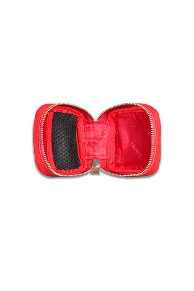 Guard Red Zippered Leather Mini Accessory Bag - Thumbnail