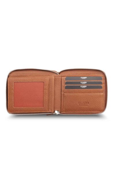 Guard Retro Zippered Leather Tan Wallet - Thumbnail