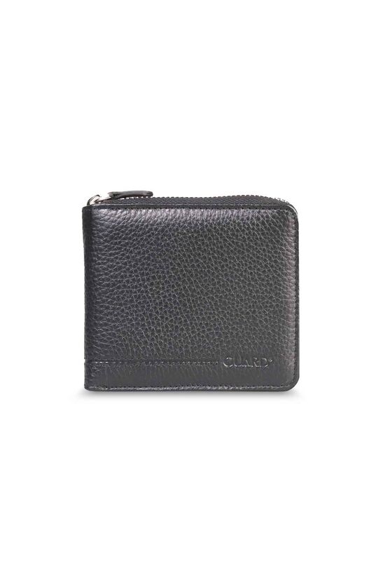 Guard Retro Zippered Leather Black Wallet