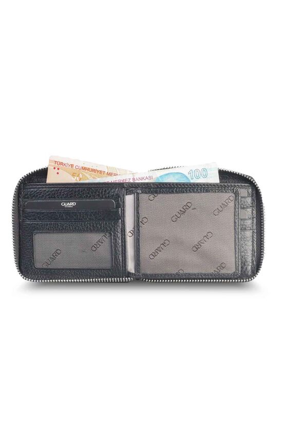 Guard Retro Zippered Leather Black Wallet