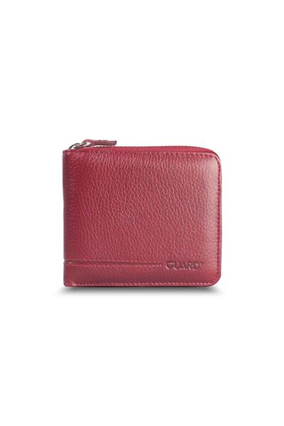 Guard Retro Zippered Leather Burgundy Wallet - Thumbnail