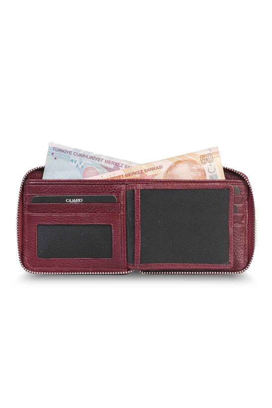 Guard Retro Zippered Leather Burgundy Wallet
