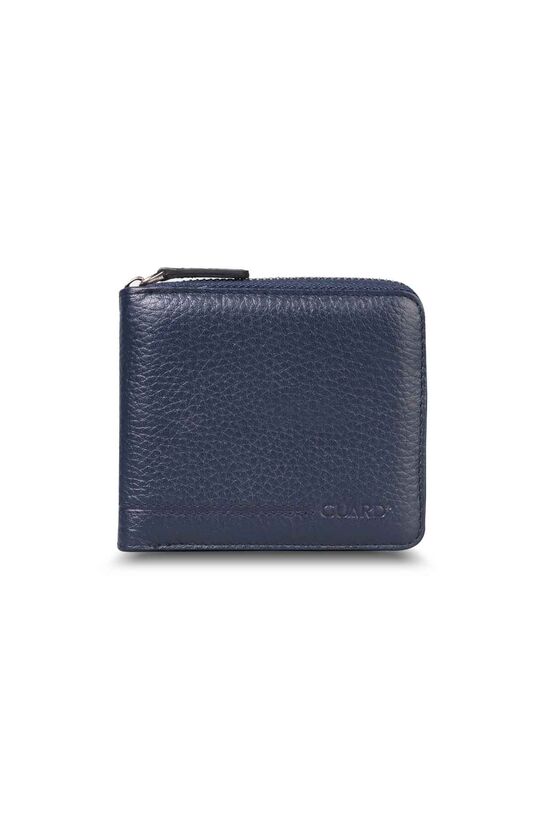 Guard Retro Zippered Leather Navy Blue Wallet