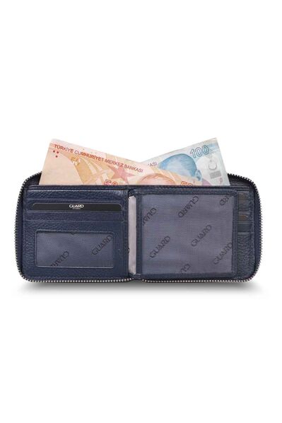 Guard - Guard Retro Zippered Leather Navy Blue Wallet (1)