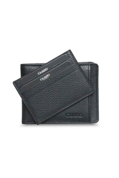 Guard Black Genuine Leather Men's Wallet with Hidden Card Slot - Thumbnail
