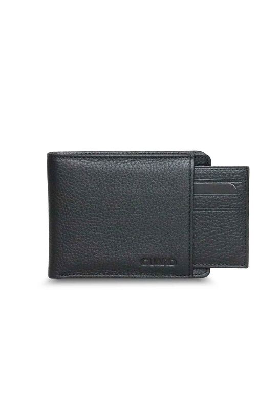Guard Black Genuine Leather Men's Wallet with Hidden Card Slot