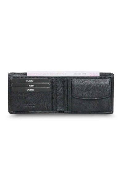 Guard Black Genuine Leather Men's Wallet with Hidden Card Slot - Thumbnail