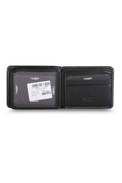Guard Stitch Detail Black Leather Men's Wallet - Thumbnail