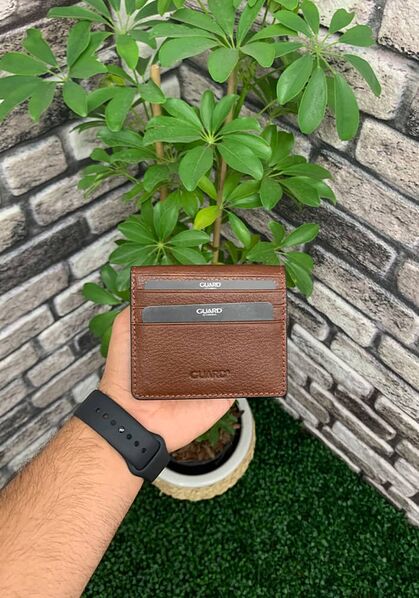 Guard Tan/Brown Design Leather Card Holder - Thumbnail