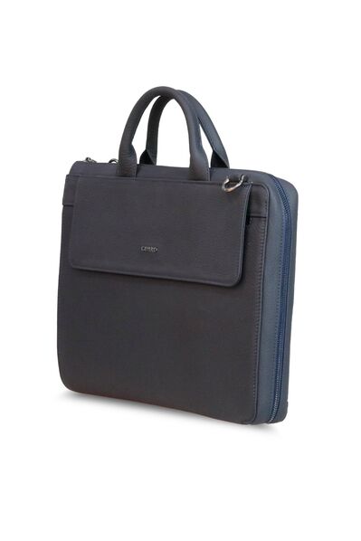 Guard Slim Navy Blue Leather Briefcase - Thumbnail