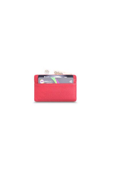 Guard Ultra Thin Unisex Red Minimal Leather Card Holder - Thumbnail