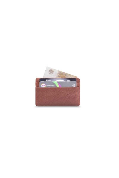 Guard Ultra Thin Unisex Tan Minimal Leather Card Holder - Thumbnail