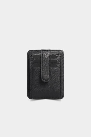 Diga Vertical Matte Black Leather Card Holder - Thumbnail