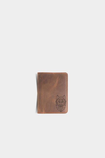 Guard Wolf Printed Antique Leather Card Holder - Thumbnail