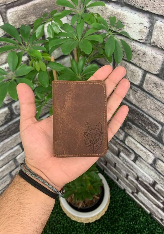 Guard Wolf Printed Antique Leather Card Holder