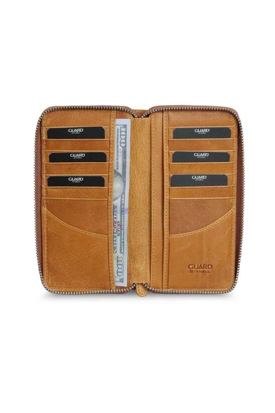 Guard Antique Yellow Zipper Portfolio Wallet