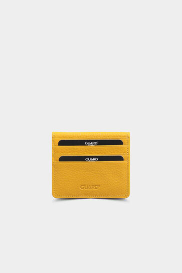 Guard Yellow Paste Design Leather Card Holder - Thumbnail