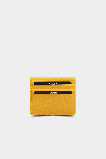 Guard Yellow Paste Design Leather Card Holder - Thumbnail
